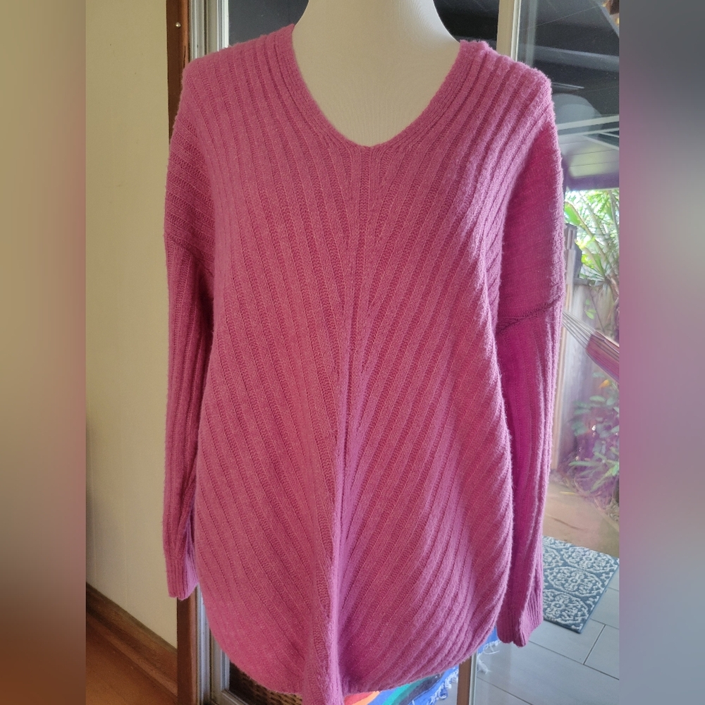 Pink Republic V-Neck Ribbed MATERNITY Sweater in Soft Fuschia PINK